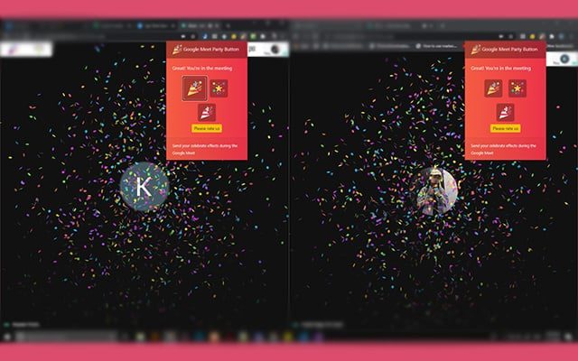 Google Meet Visual Effects with Party Button