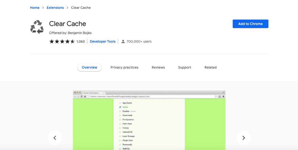 Clear Cache - web developer chrome extension