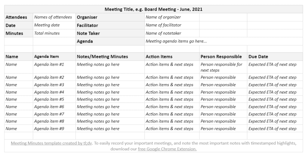 Robust Meeting Minutes Template by tldv.io