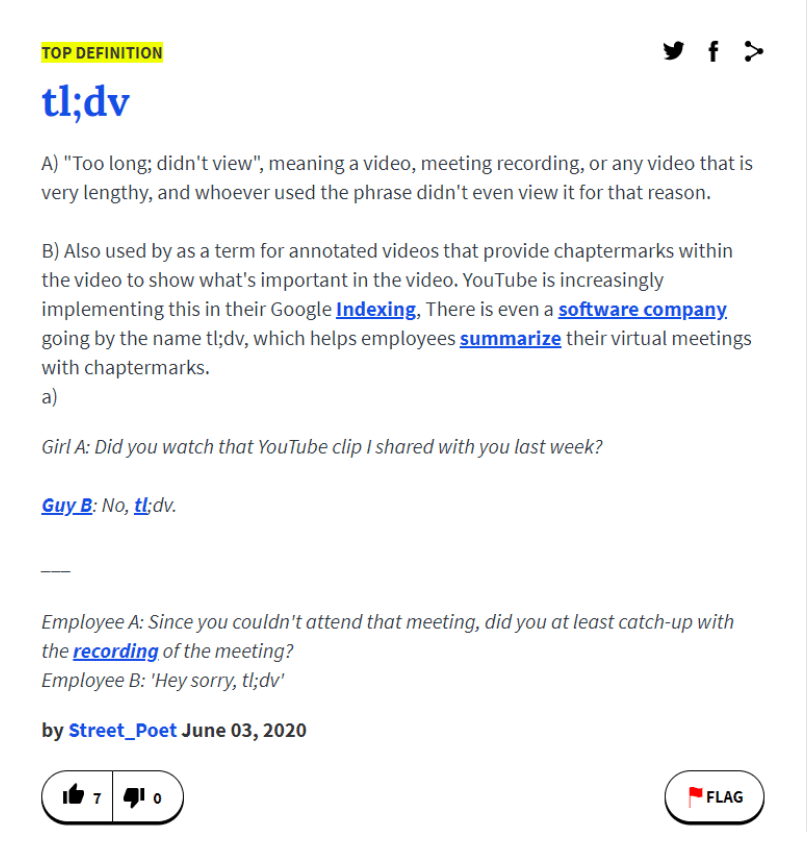 Le dictionnaire urbain et tl;dv