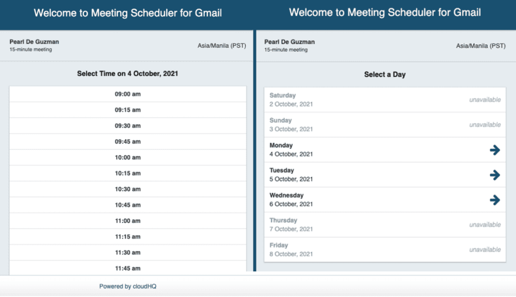 Meeting scheduler for Gmail google chrome extension screenshot