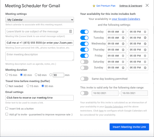 Meeting scheduler for Gmail google chrome extension