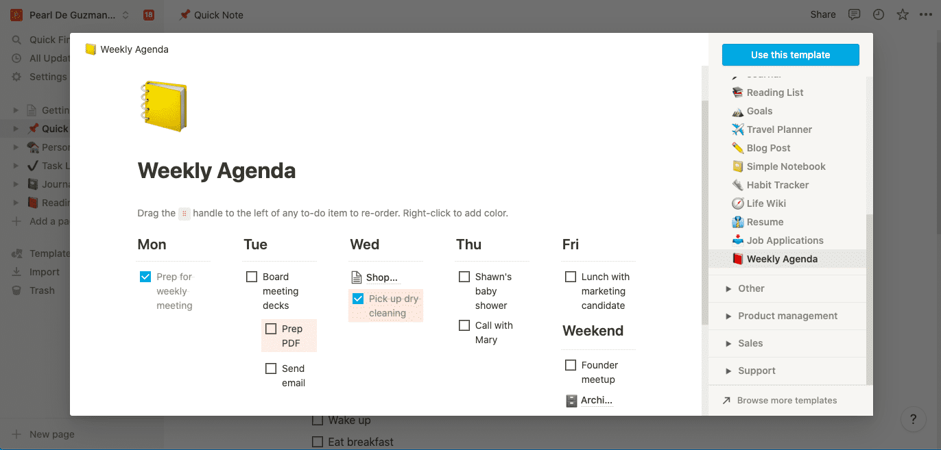 Notion - Weekly Agenda