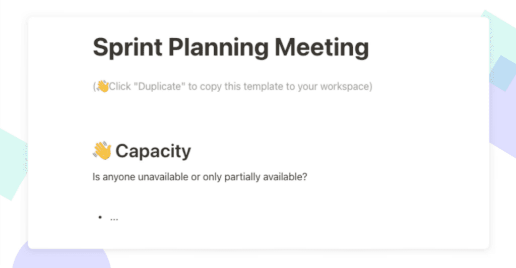 Sprint planning meeting agenda and template for engineers devs and agile scrums