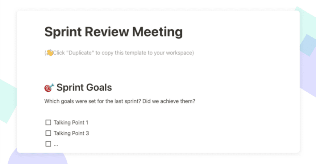 Sprint review meeting template for agile scrums meeting and agenda