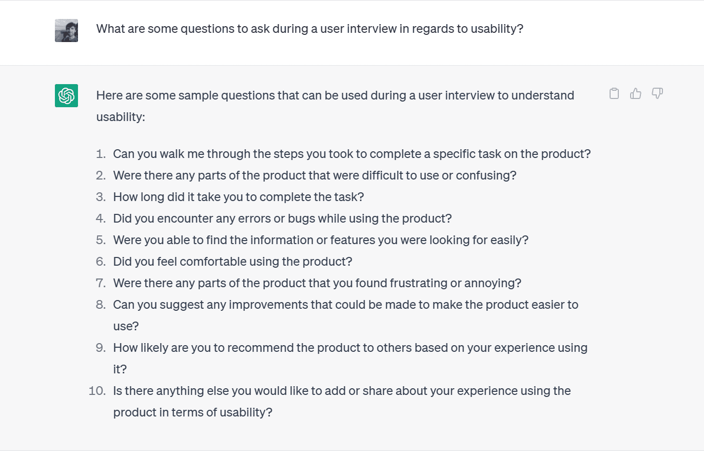 ChatGPT has endless questions for user interviews