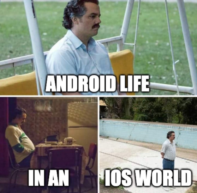 Meme sobre ser un usuario de Android en un mundo de IOS