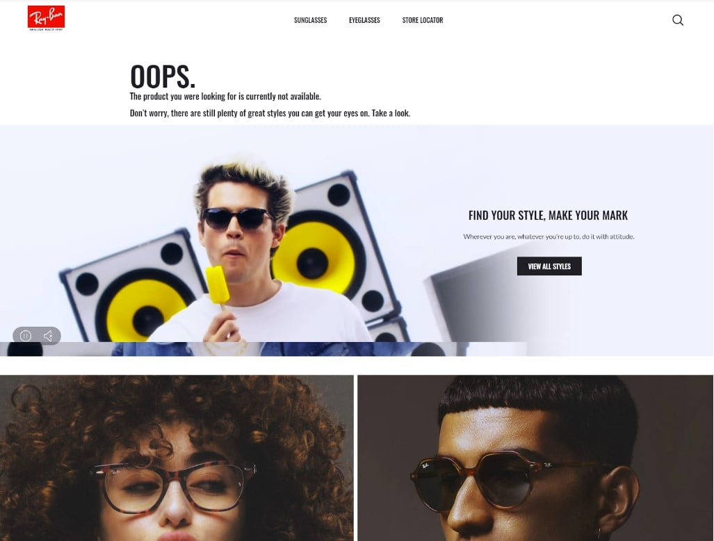 Screenshot taken on the official Ray-Ban website