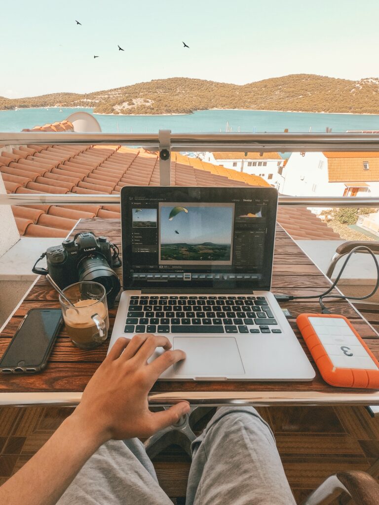 A remote employee working with a view.