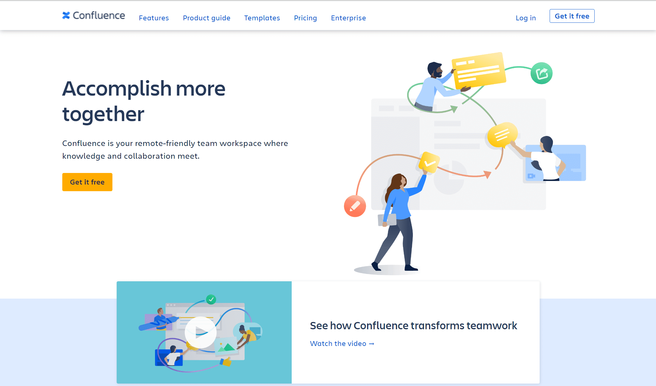 The homepage for Confluence.