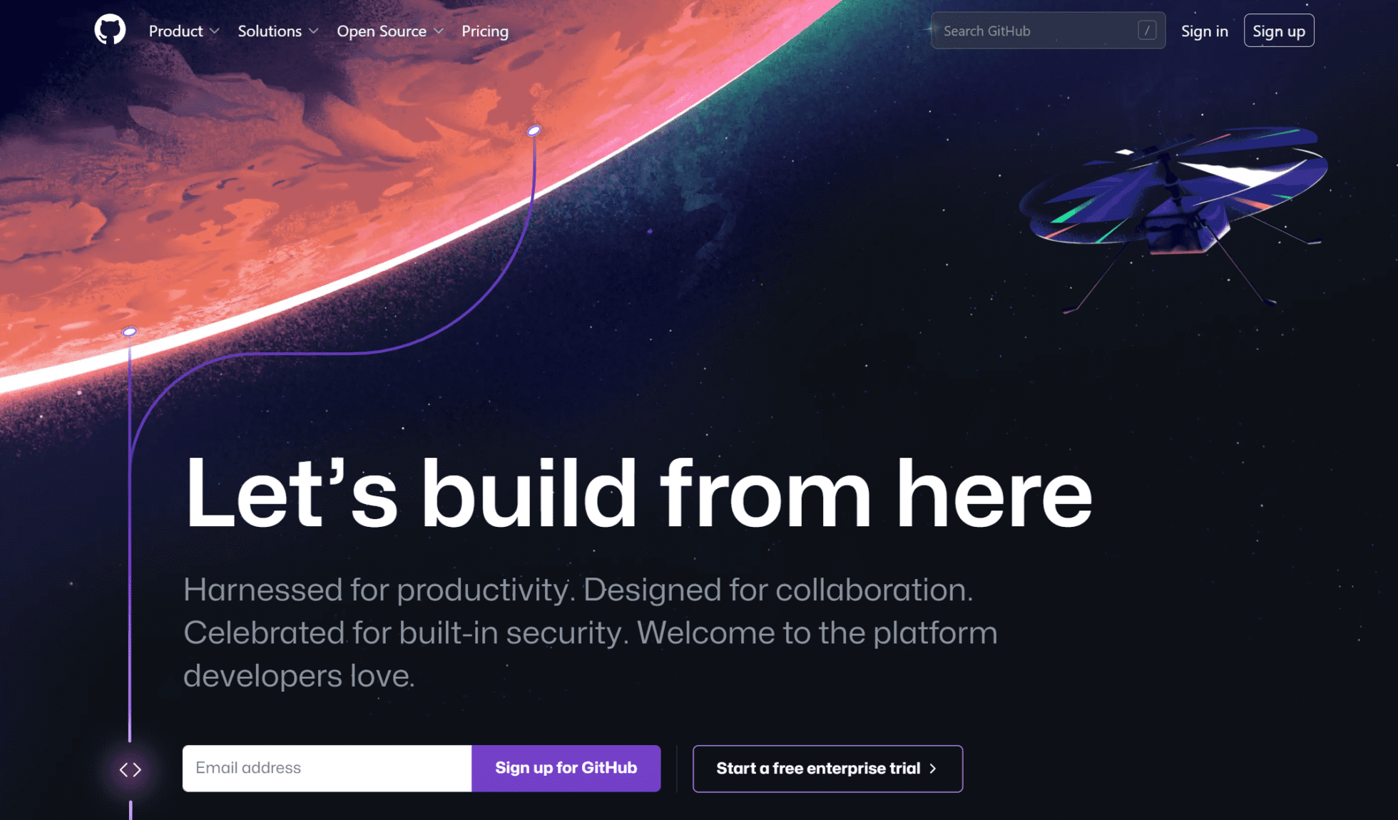 Github homescreen: Let's build from here