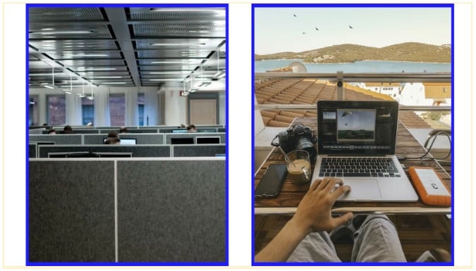 Office vs sunny remote workplace