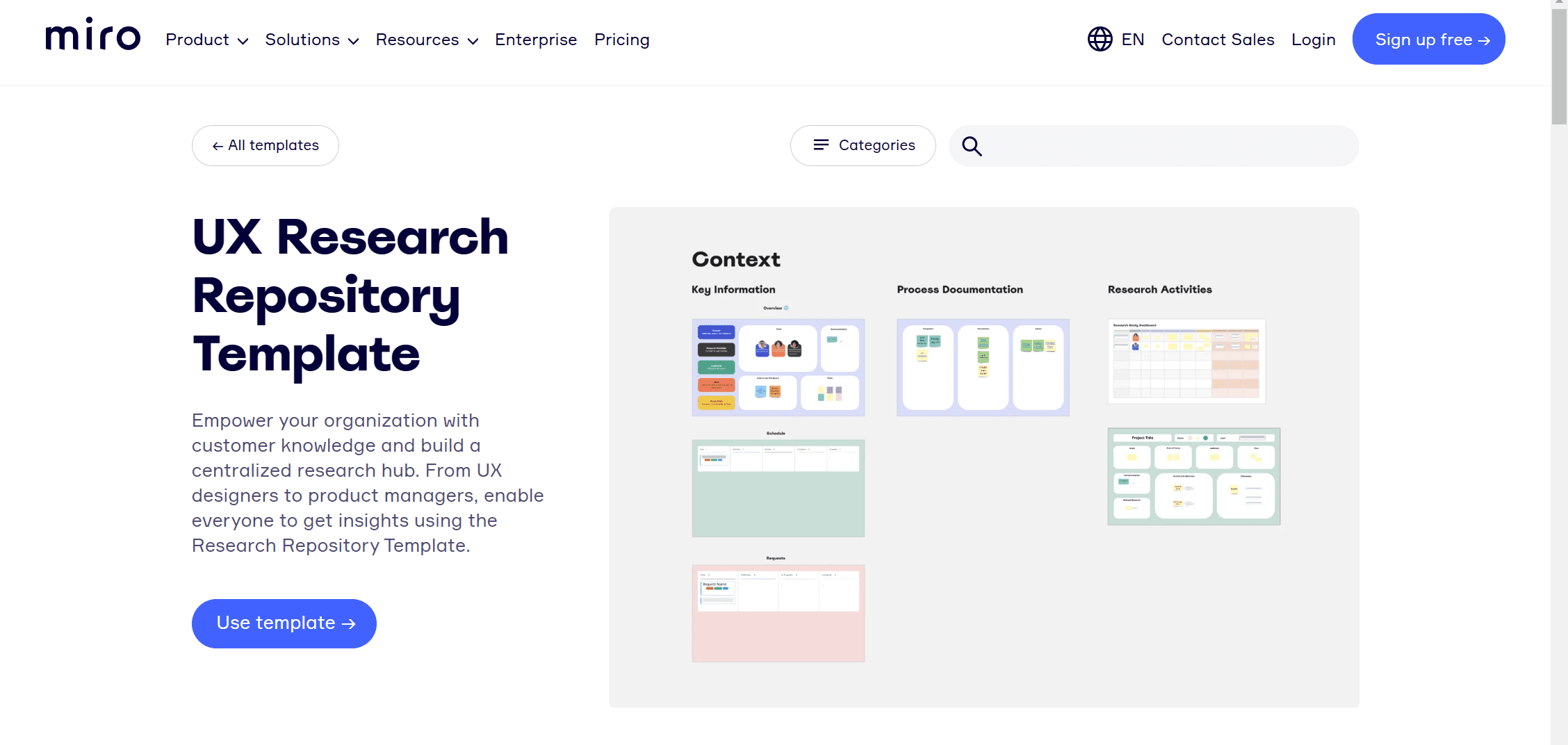 Miro now allows you to use templates to create a UX research repository