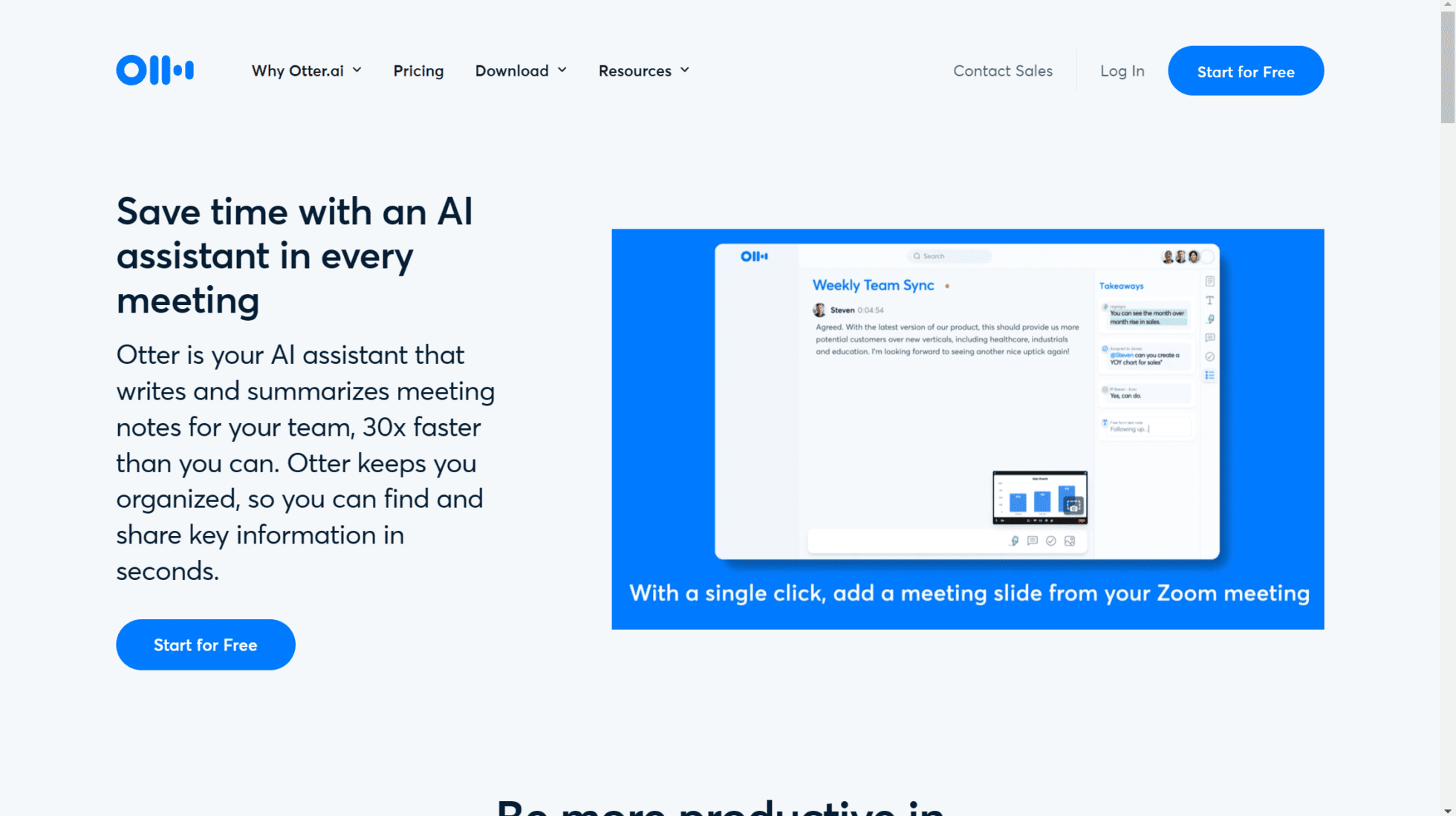 Otter.ai's updated AI-themed homepage