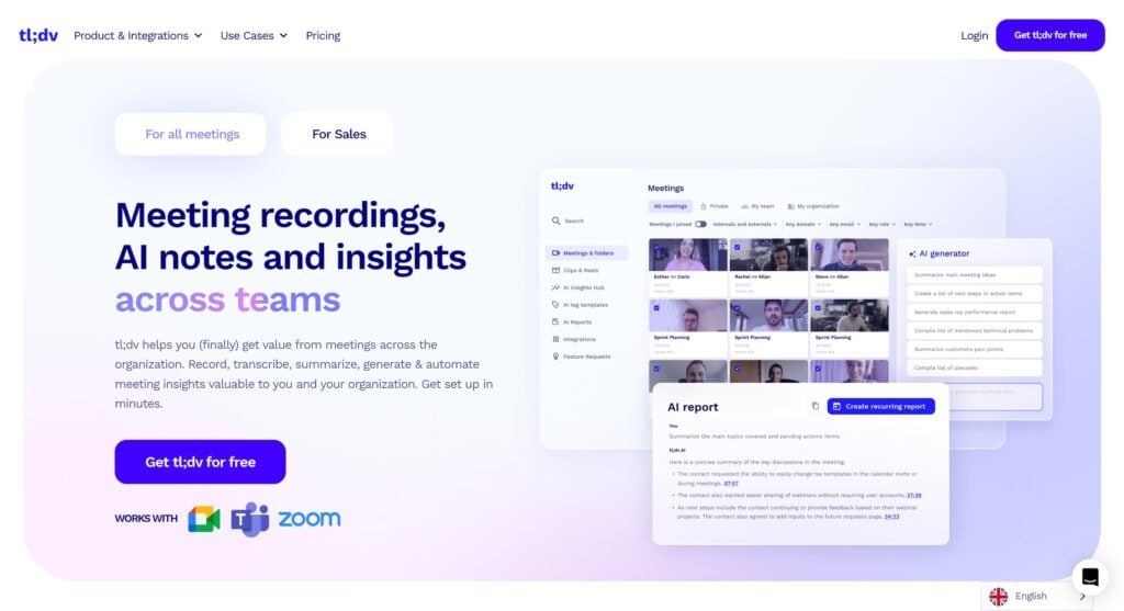 tl;dv AI meeting assistant homepage