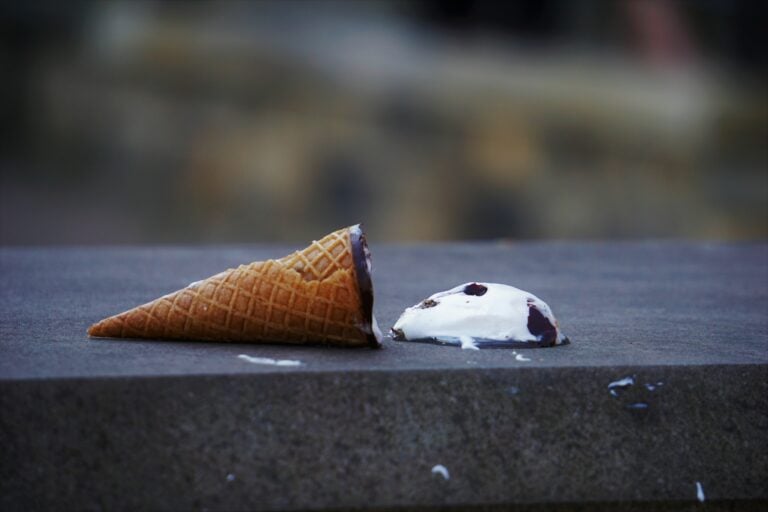 ice cream fallen on the floor in a mistake