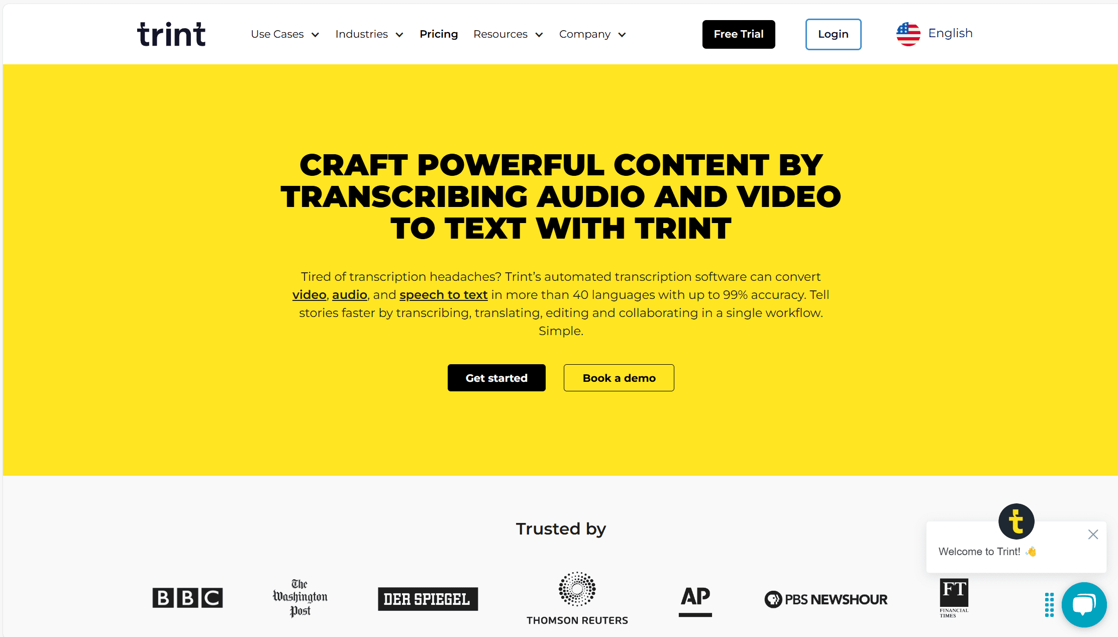 Trint homepage