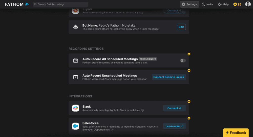 Fathom integrationen screenshots