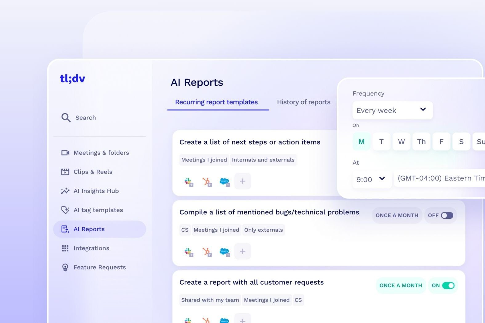 Recurring AI Reports mockup