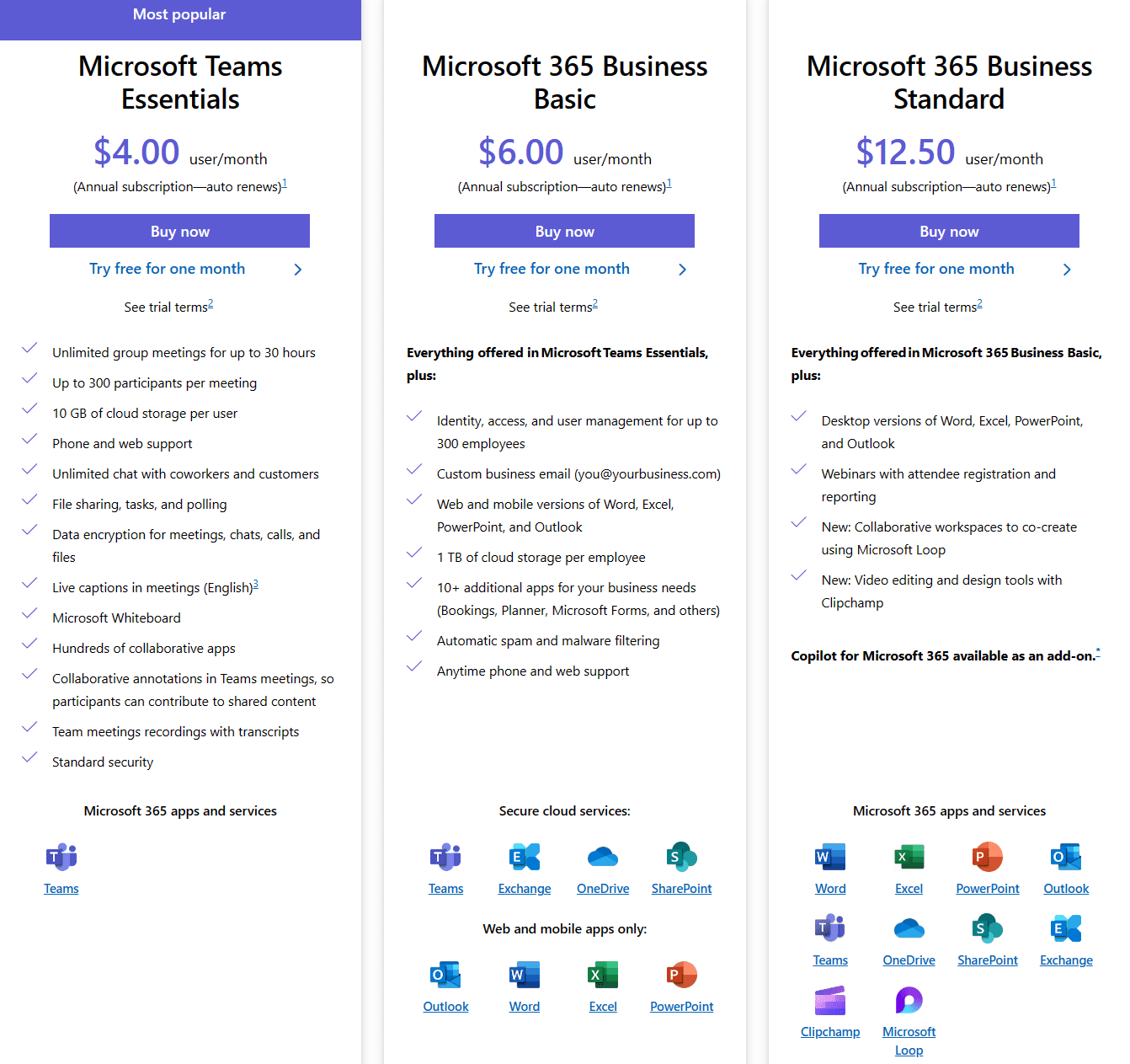 MS Teams business plans