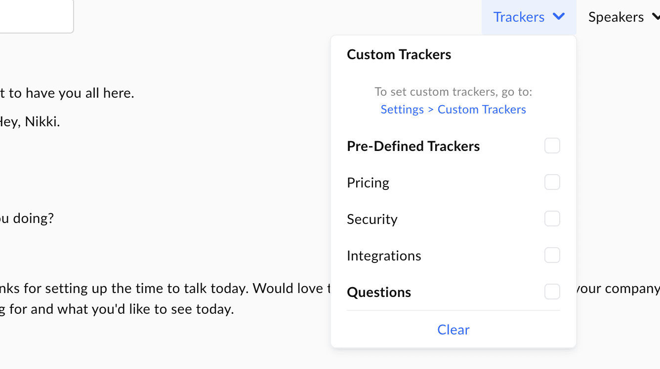 Image of custom trackers that can be set up in Sybill