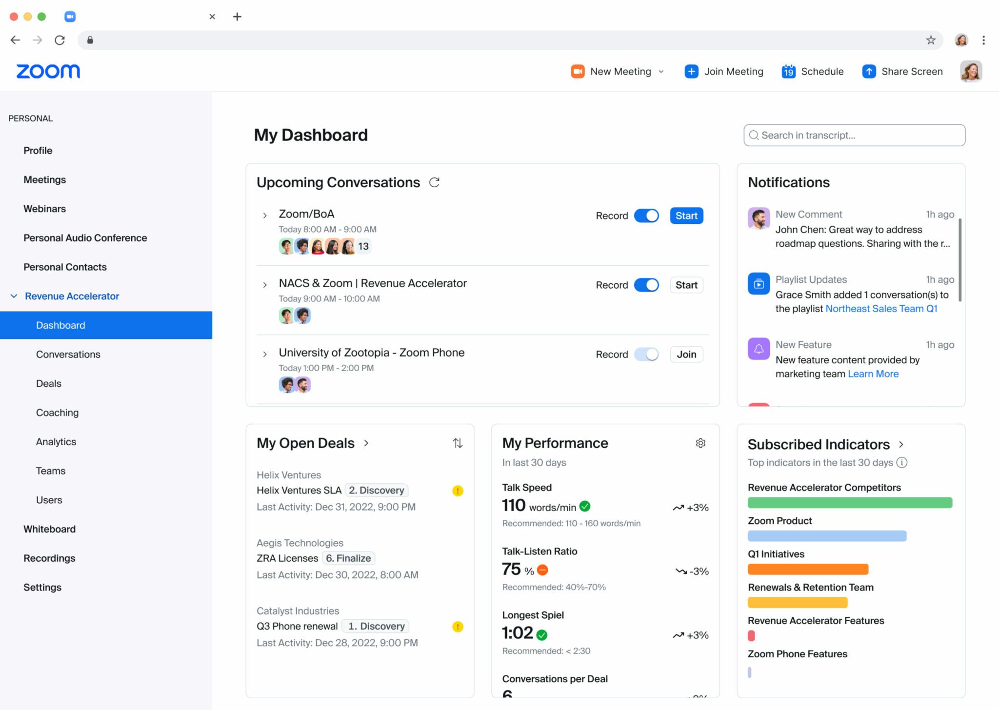 Zoom Revenue Accelerator Dashboard