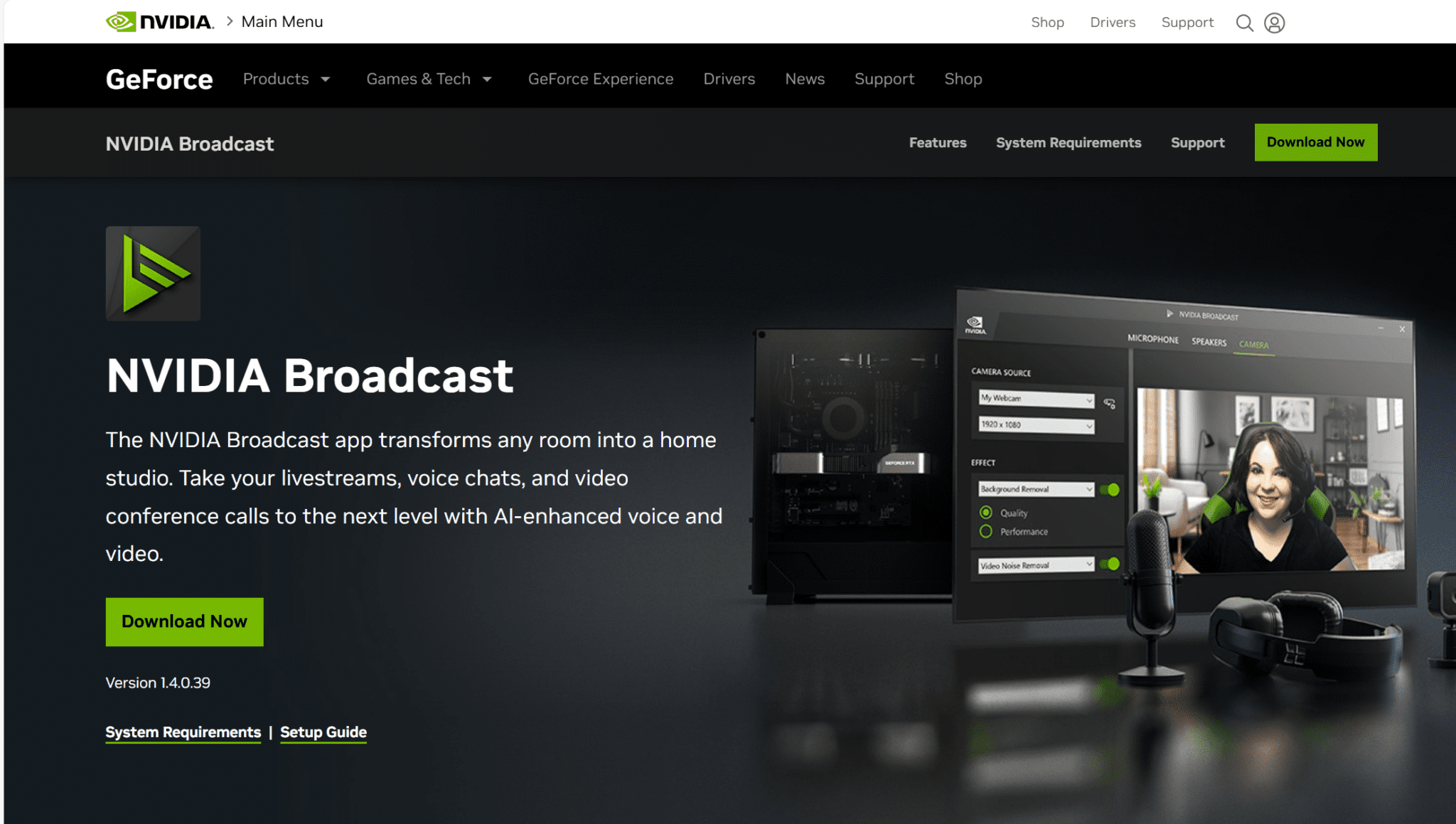 NVIDIA Broadcast homepage