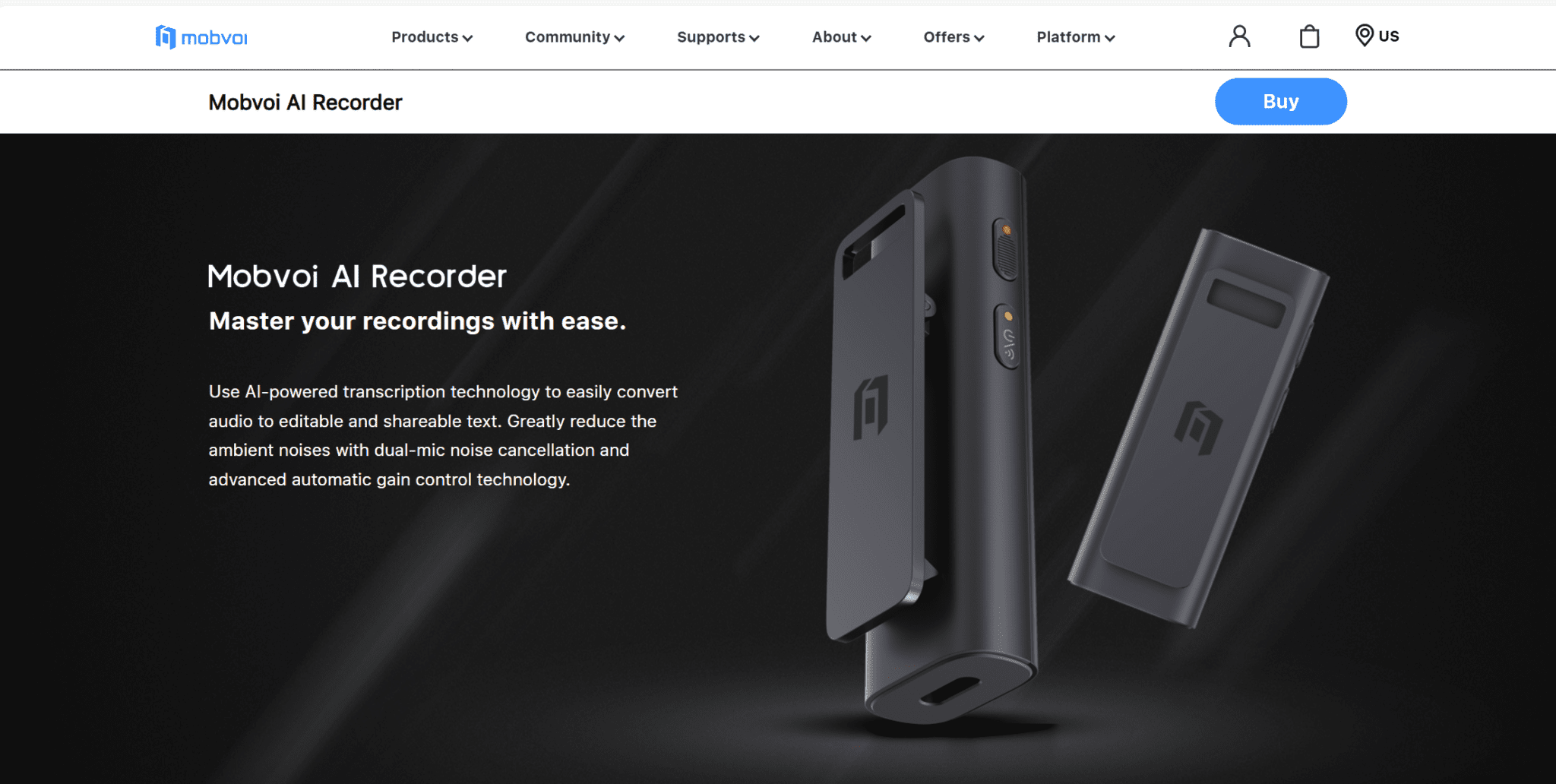 Mobvoi AI Recorder homepage