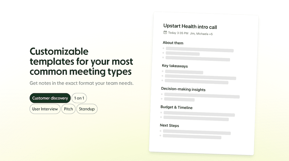 Granola customizable meeting templates