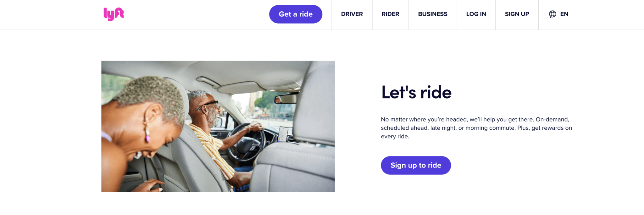 Imagen de la página de inicio de Lyft, que se ha asociado con Anthropic para el soporte de IA Agentic