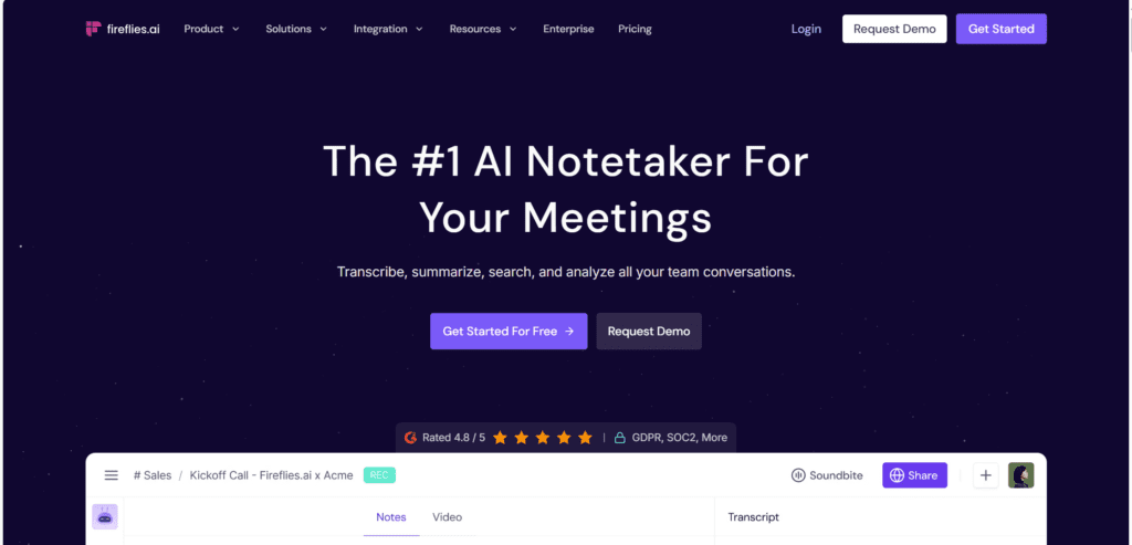 Nova página inicial simplificada Fireflies