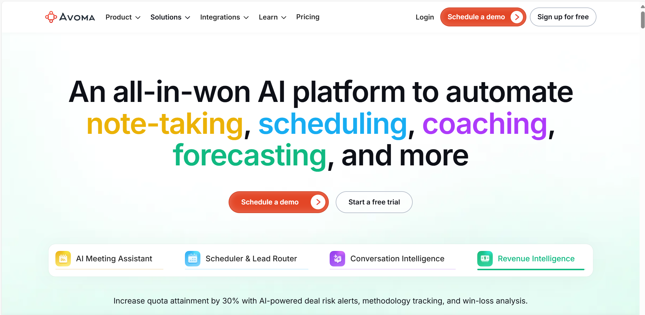 Avoma's new homepage May 2025