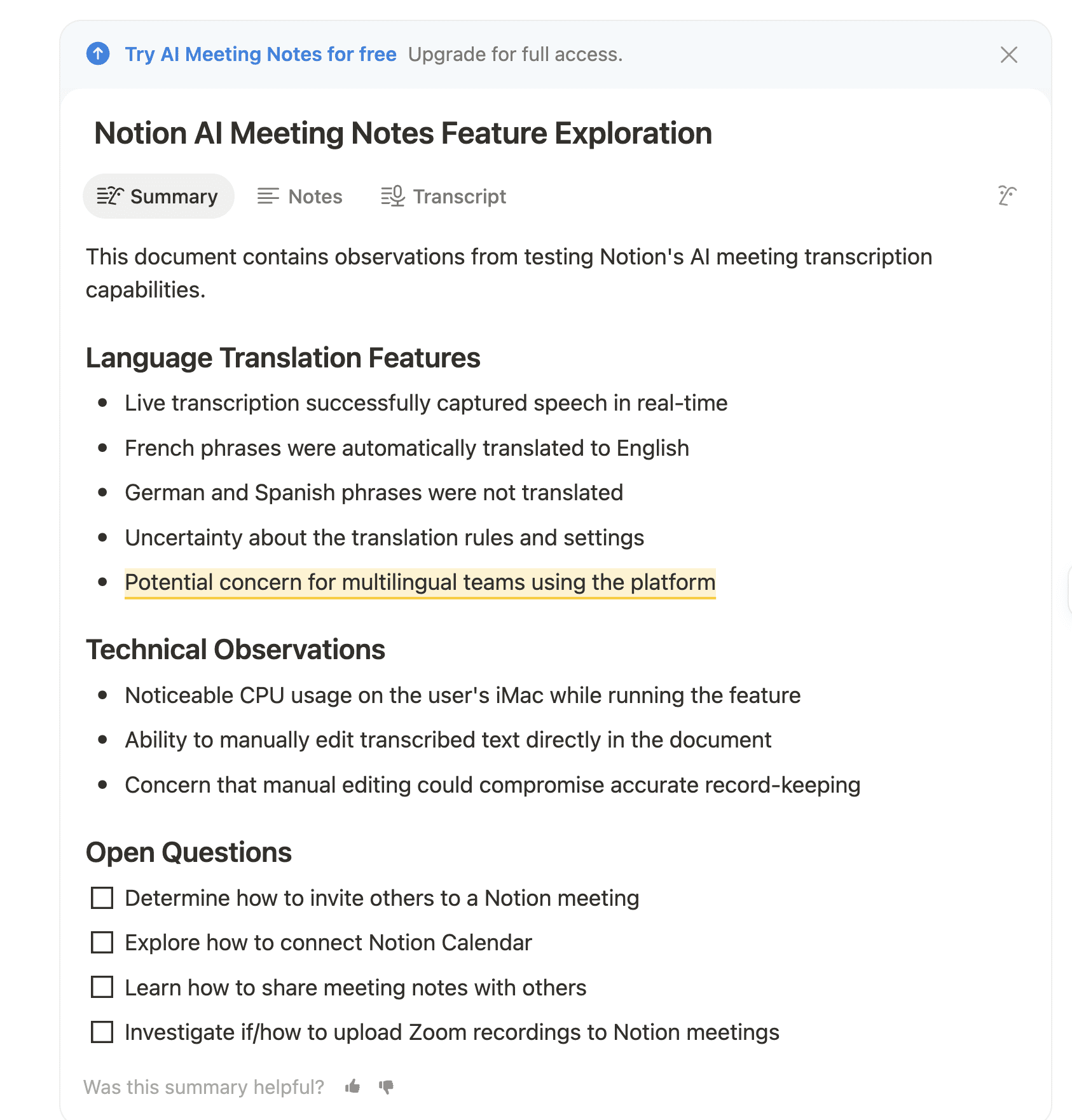 Notes de la réunion de Notion AI 12