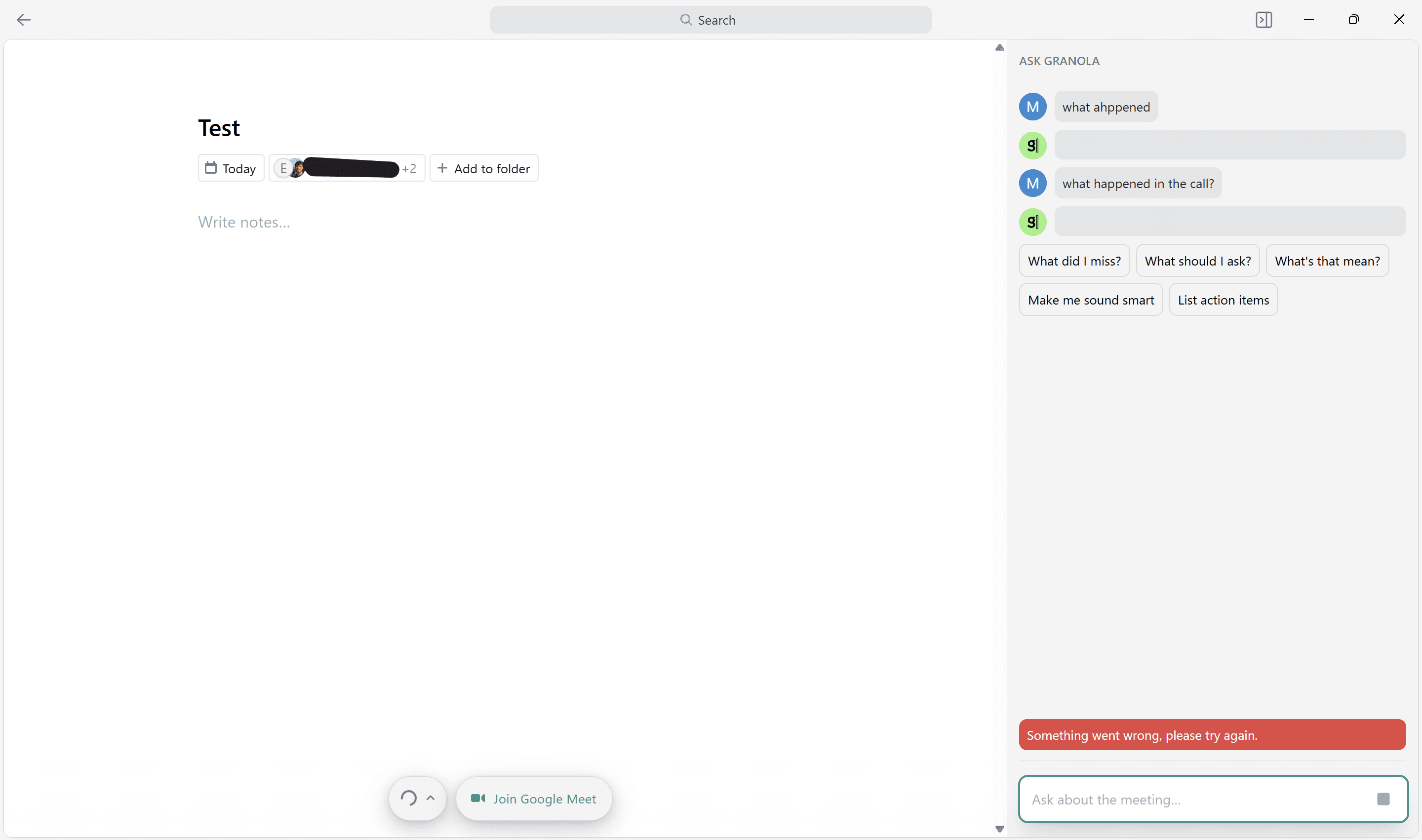 Al principio no era fácil ver dónde estaba la transcripción en directo de Granola.