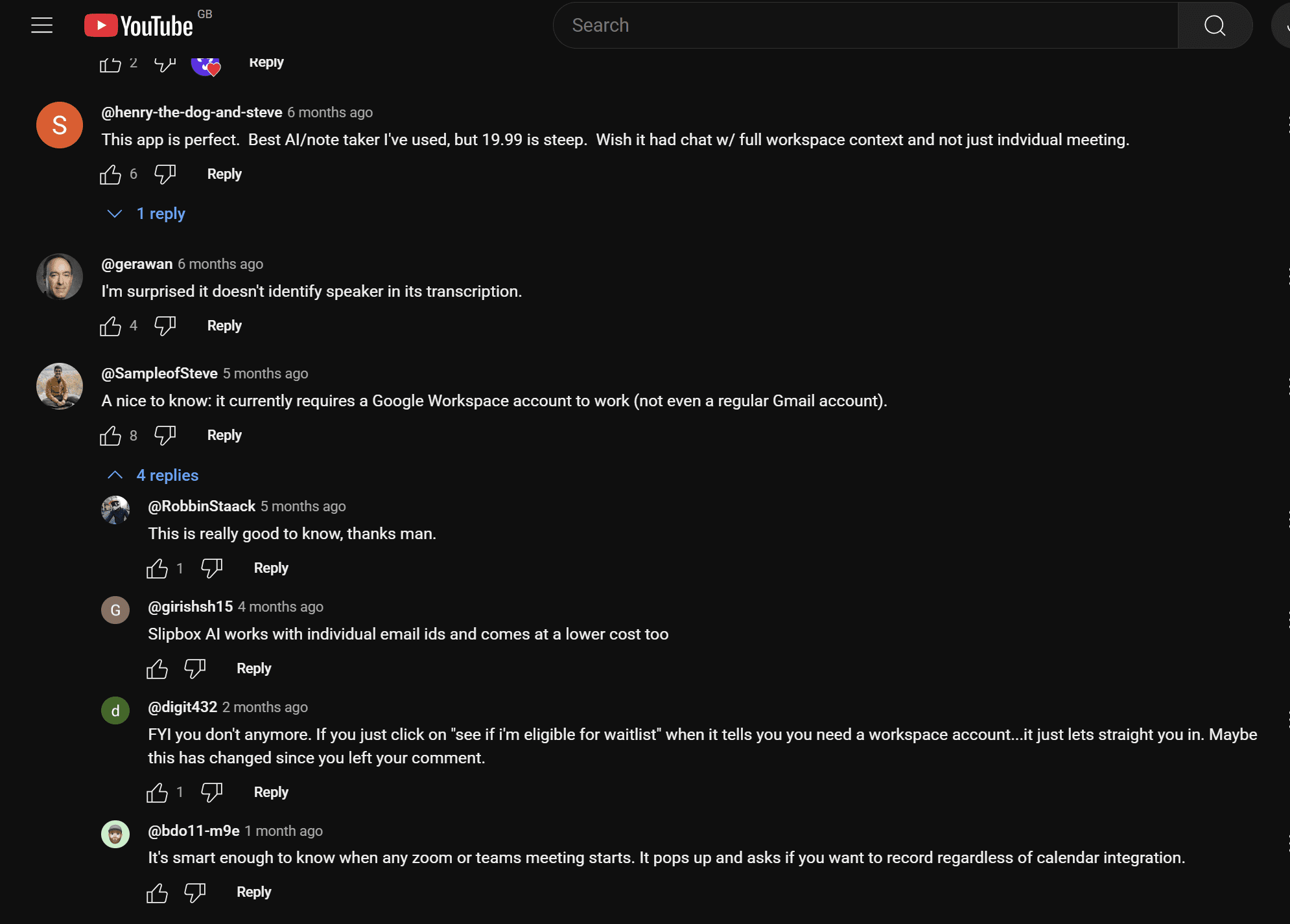 Comentarios en YouTube para Granola.
