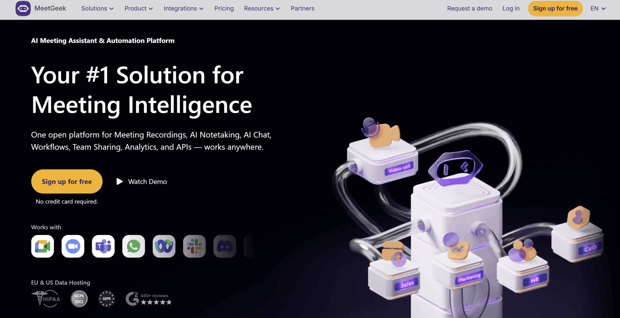 Página de inicio de MeetGeek.