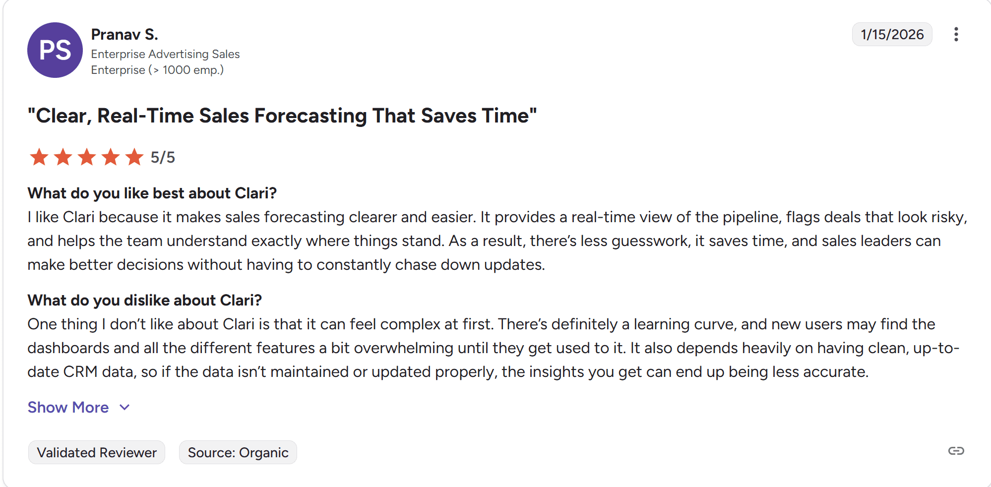 Clari G2 5성급 리뷰