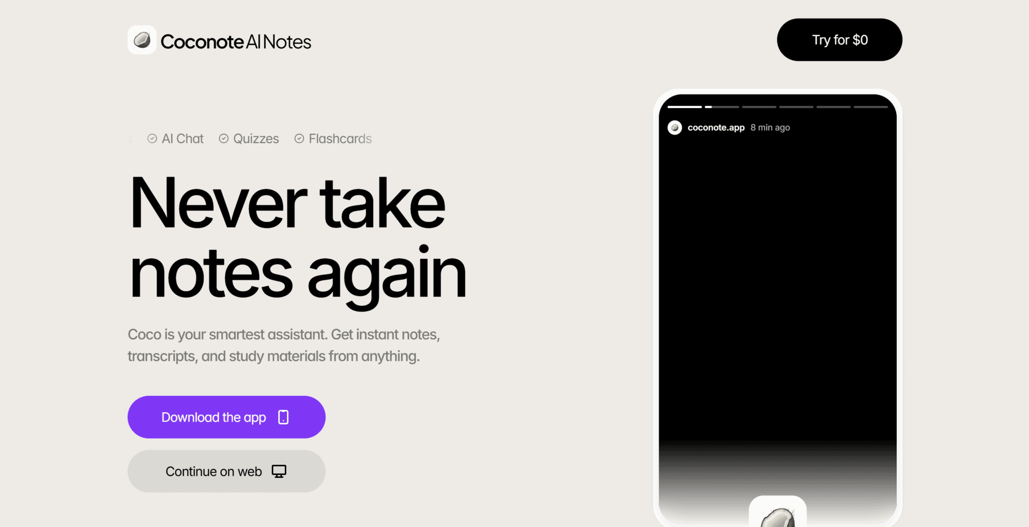 Homepage di Coconote AI
