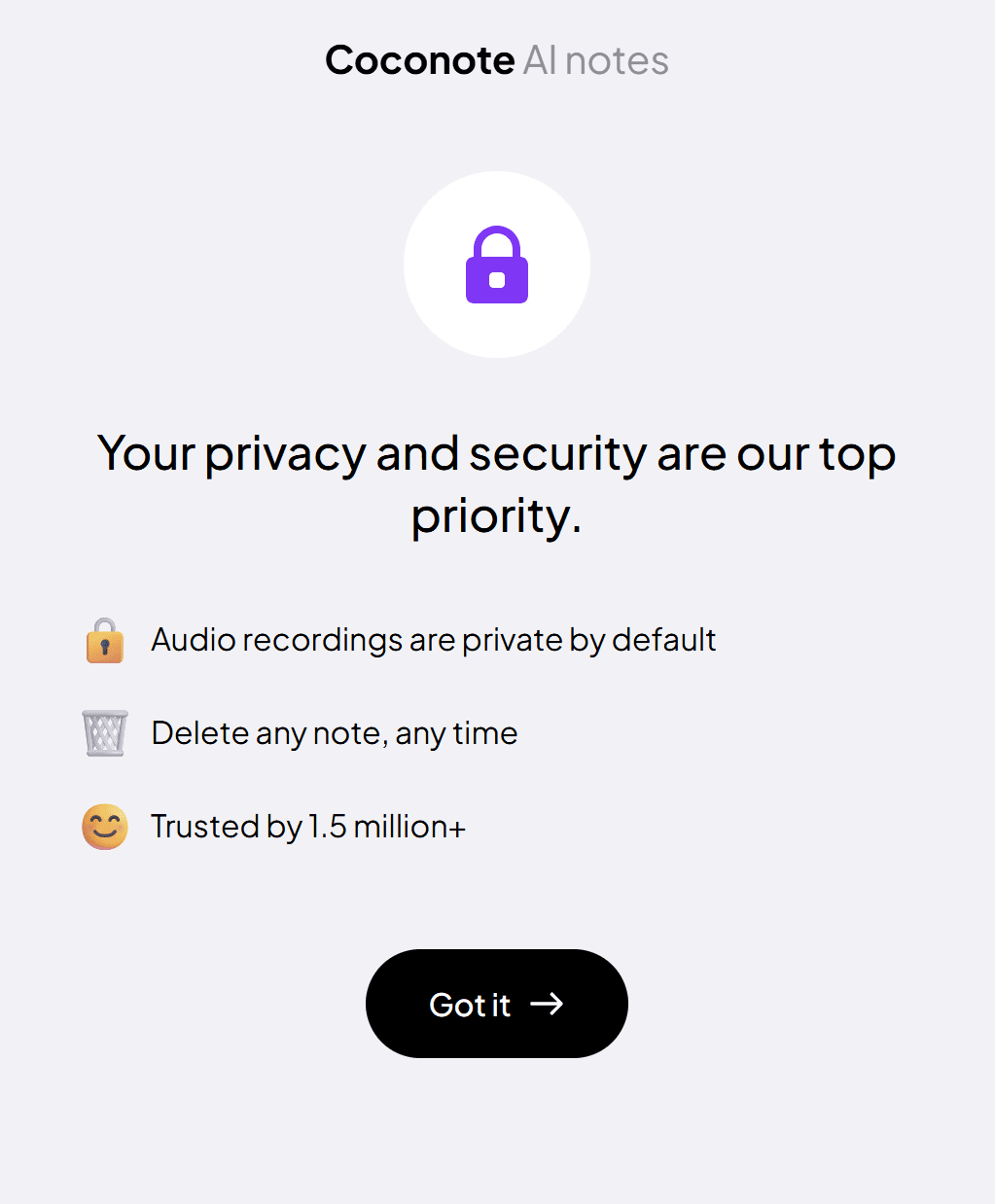 Informativa sulla privacy e sulla sicurezza di Coconote.