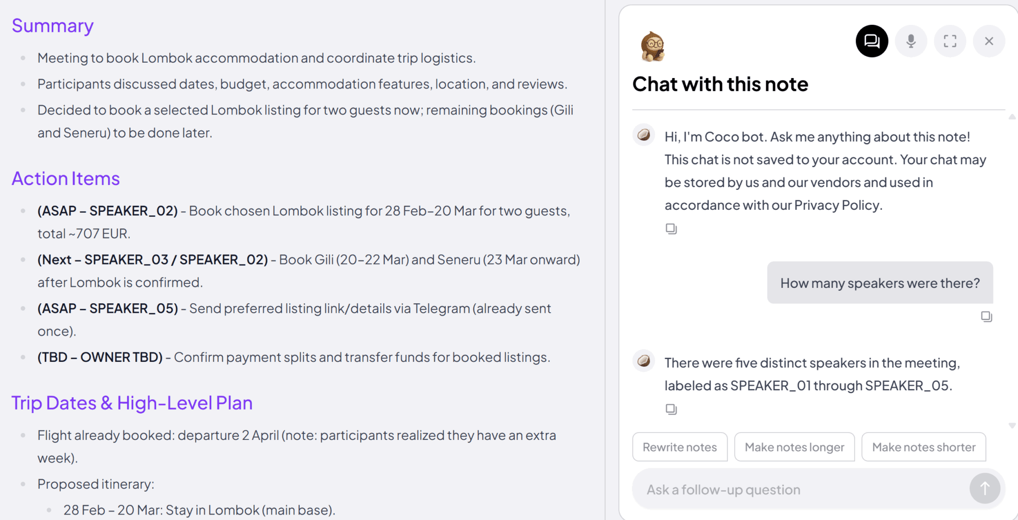 L'identificazione degli altoparlanti di Coconote ha in qualche modo immaginato 5 altoparlanti invece di 2.