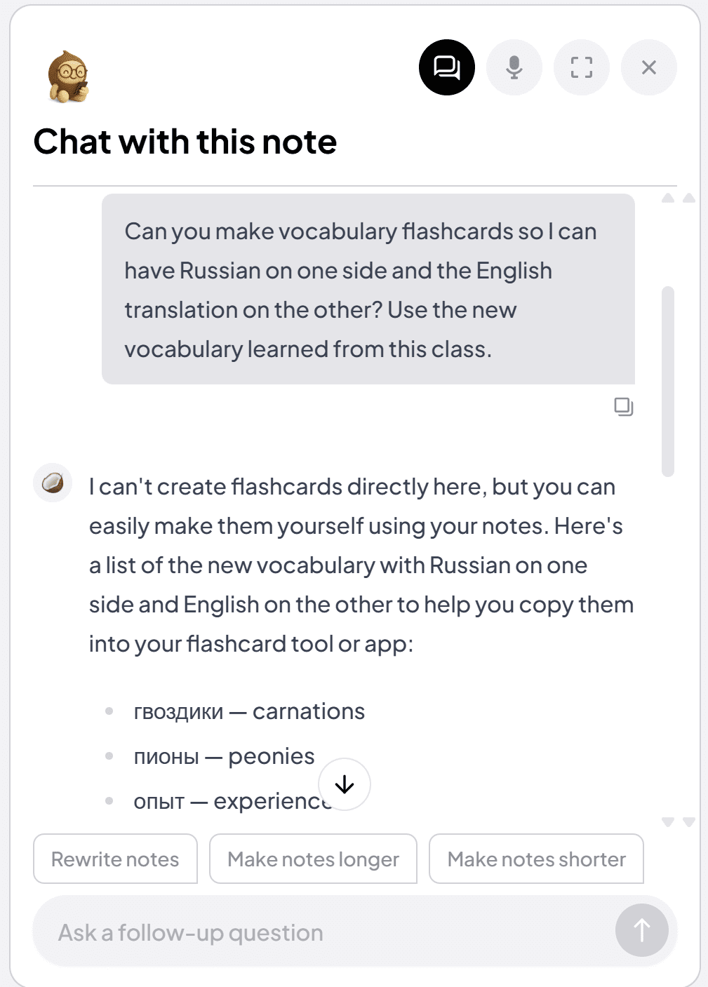 L'intelligenza artificiale di Coconote non può modificare le flashcard.