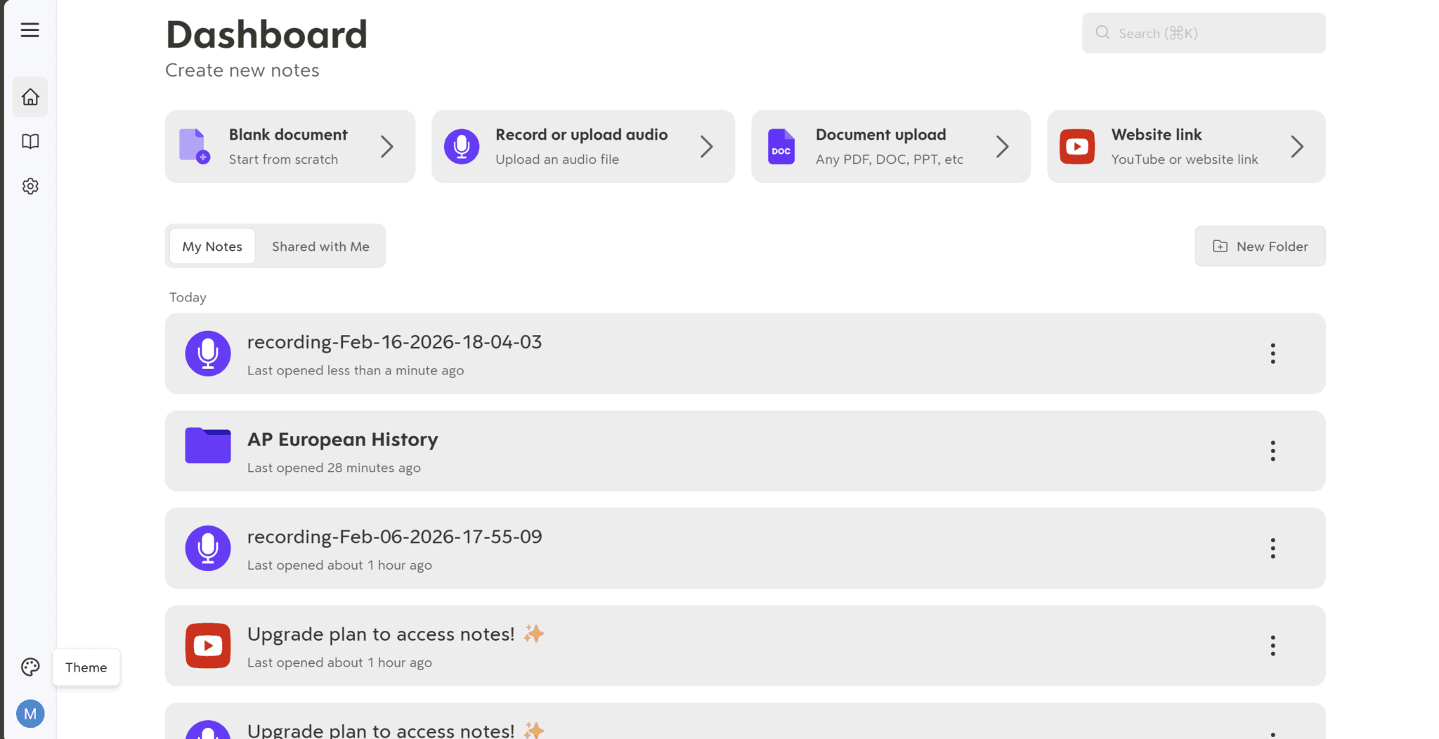 Turbo AI light mode dashboard interface showing a clean and organized layout for study materials.