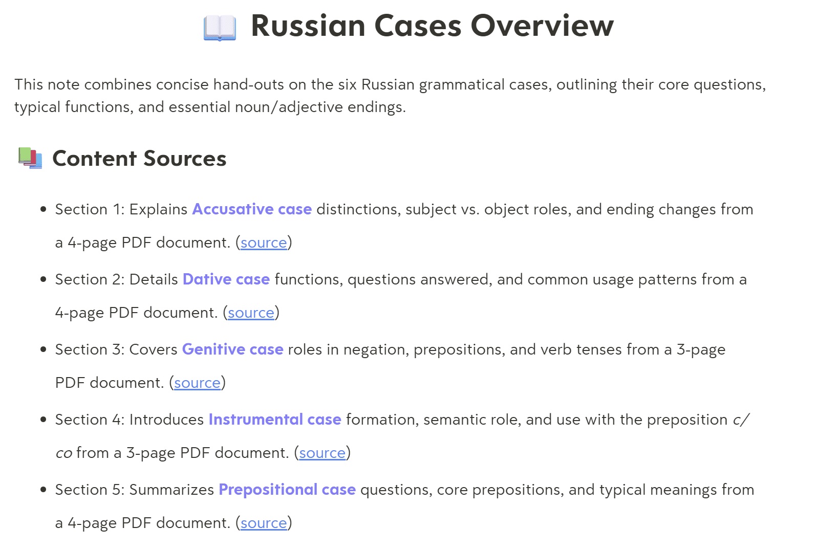 Turbo AI structured notes generated from a PDF upload, demonstrating improved accuracy over audio transcription.