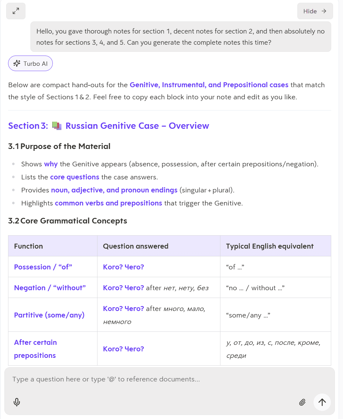 Turbo AI can help fill out the gaps if you ask it to.