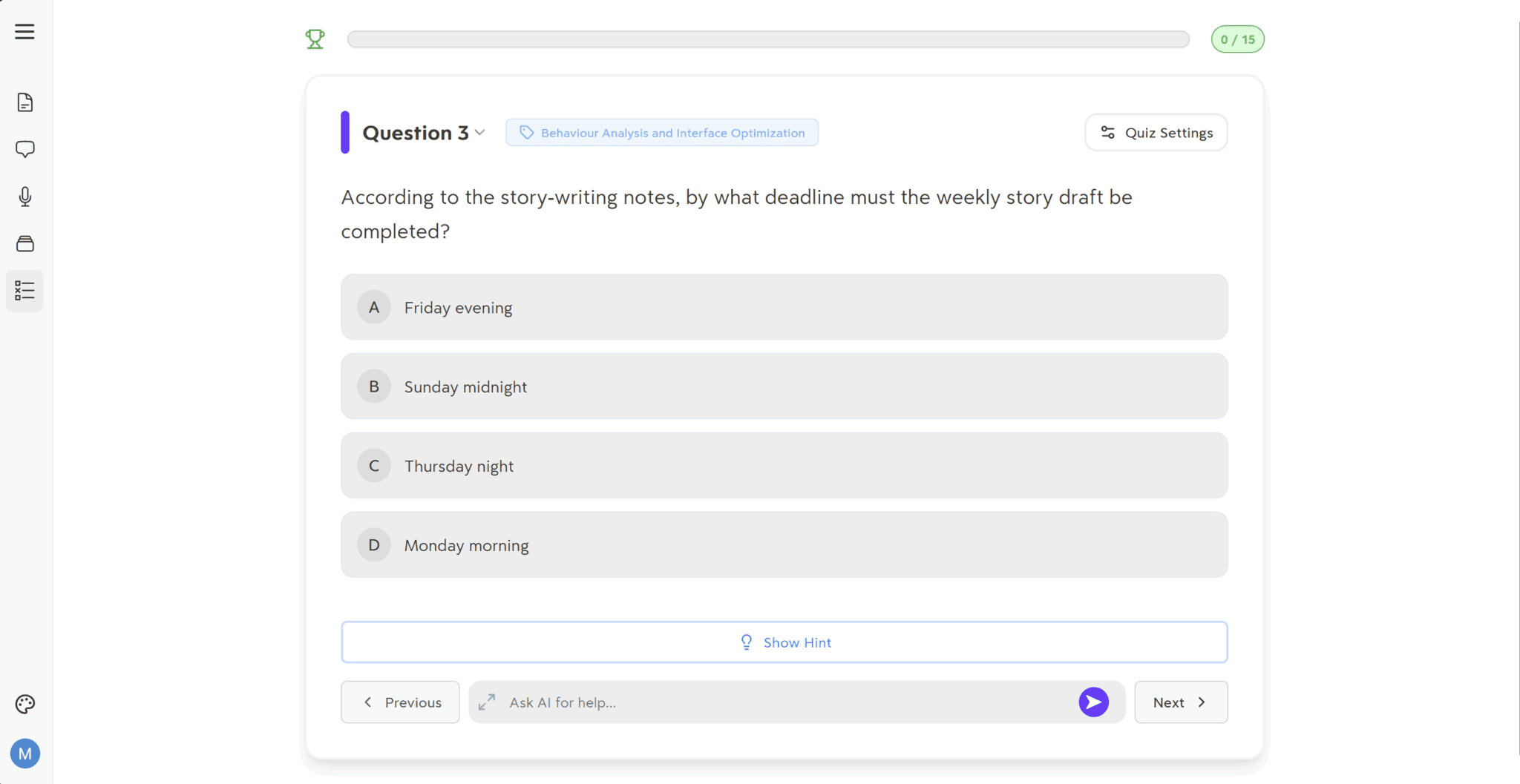 Turbo AI's quiz is useless unless the transcript is accurate and the AI is context-aware. Turbo AI quiz generation settings for creating customized tests from uploaded study materials, offering multiple choice or true/false.