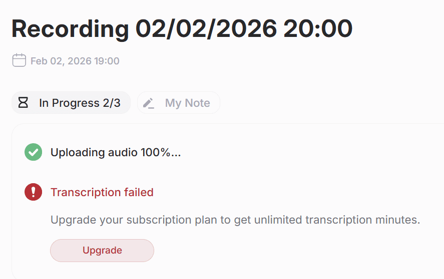 Vomo AI's transcription failed on my second attempt to use it.
