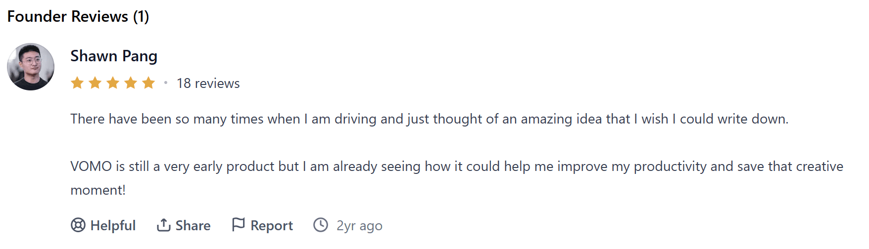 Vomo AI has one review on ProductHunt, from two years ago.