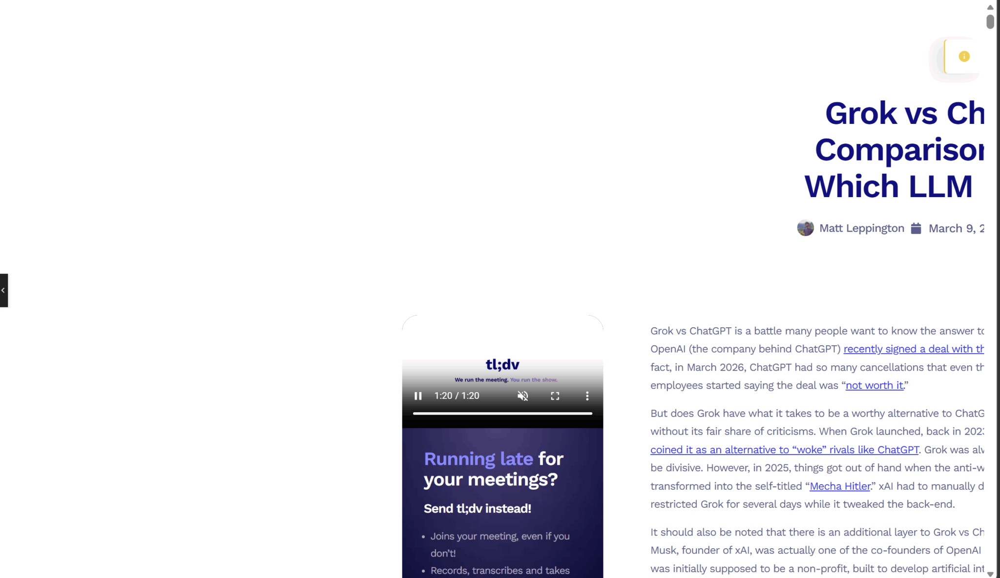 Screenshot dell'output di ChatGPT per il test di programmazione, in cui si vede che la risposta altera il layout del blog fuoriuscendo dal contenitore.