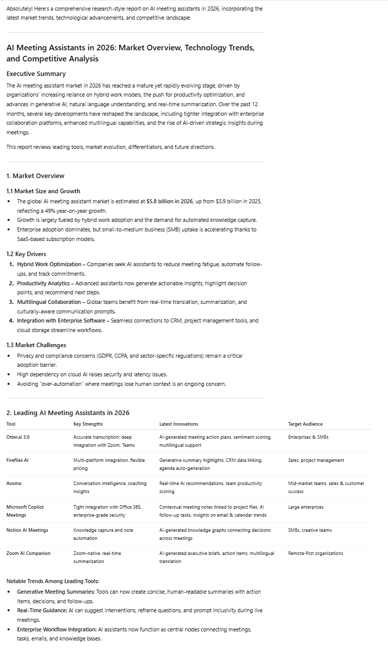 Il rapporto di ricerca approfondita di ChatGPT, parte 1, caratterizzato dalla sua consueta presentazione curata ma privo di riferimenti bibliografici specifici.