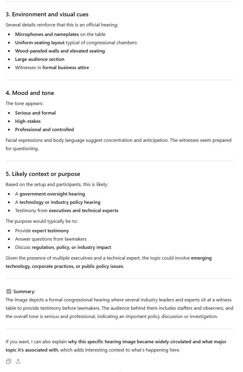 Analisi delle immagini di ChatGPT - Parte 2: descrizione generica di una "riunione formale" senza alcun contesto specifico né nomi.